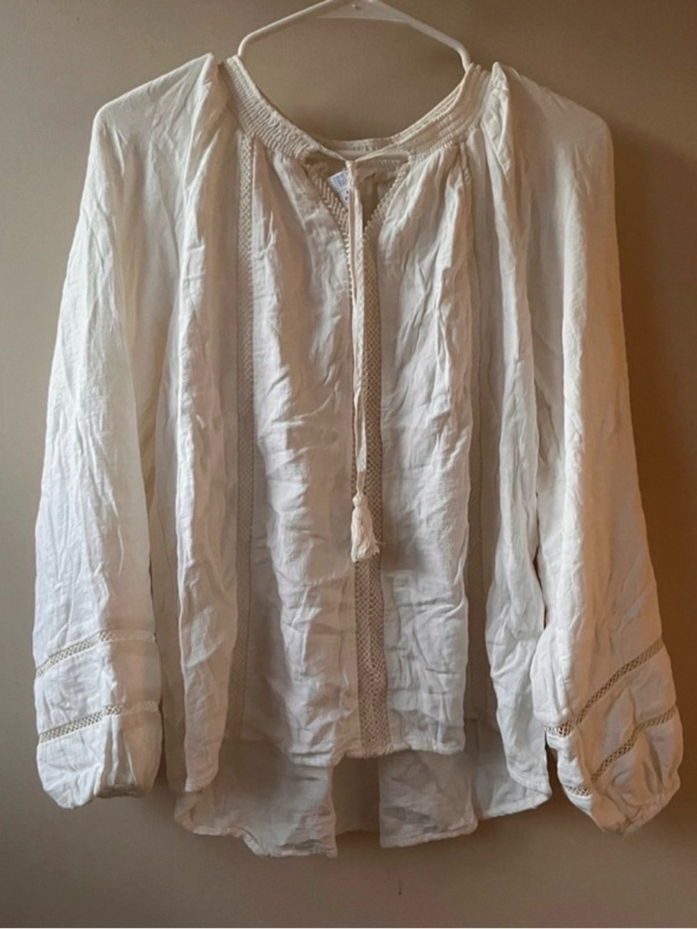 Time and Tru White Boho Peasant Blouse Size Small